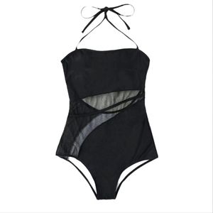 Medium black contrast mesh one piece swimsuit